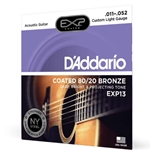 D'Addario EXP13 Coated 80/20 Bronze Acoustic Guitar Strings, Custom Light, 11-52