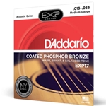 D'Addario EXP17 Coated Phosphor Acoustic Guitar Strings, Medium, 13-56